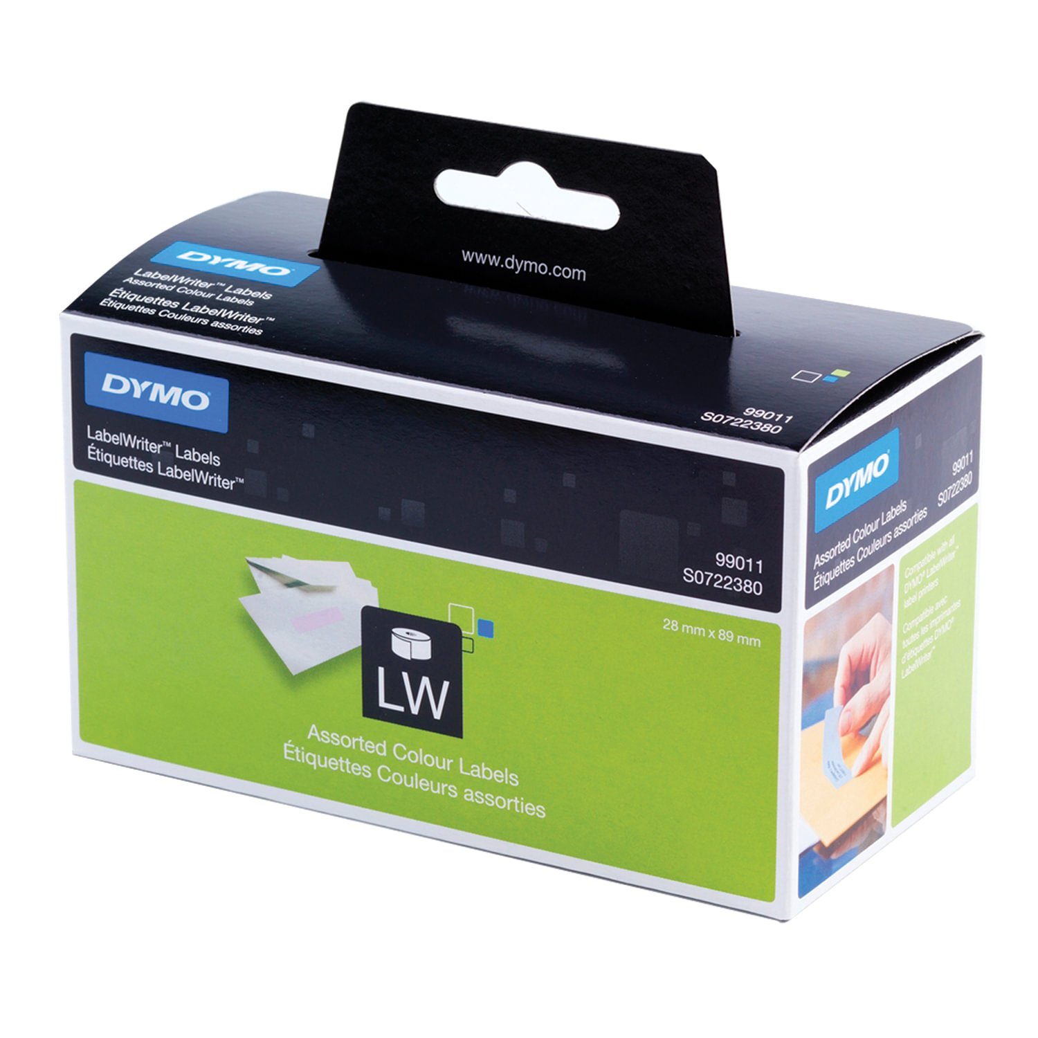 Картридж для принтеров этикеток DYMO Label Writer, этикетка 28×89 мм, в рулоне, 130 шт./рулоне, комплект 4 рулона, ассорти