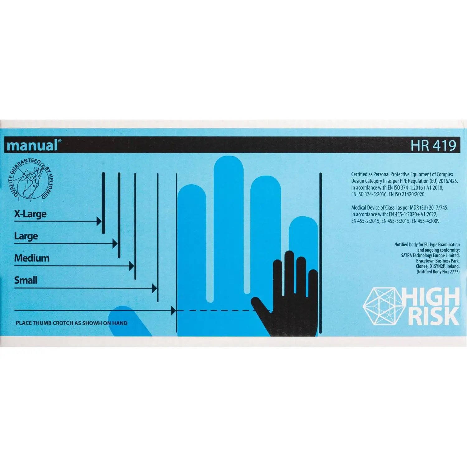 Перчатки мед. смотров. латекс, н/с, н/о, MANUAL HR419 High Risk M 25пар, ПС
