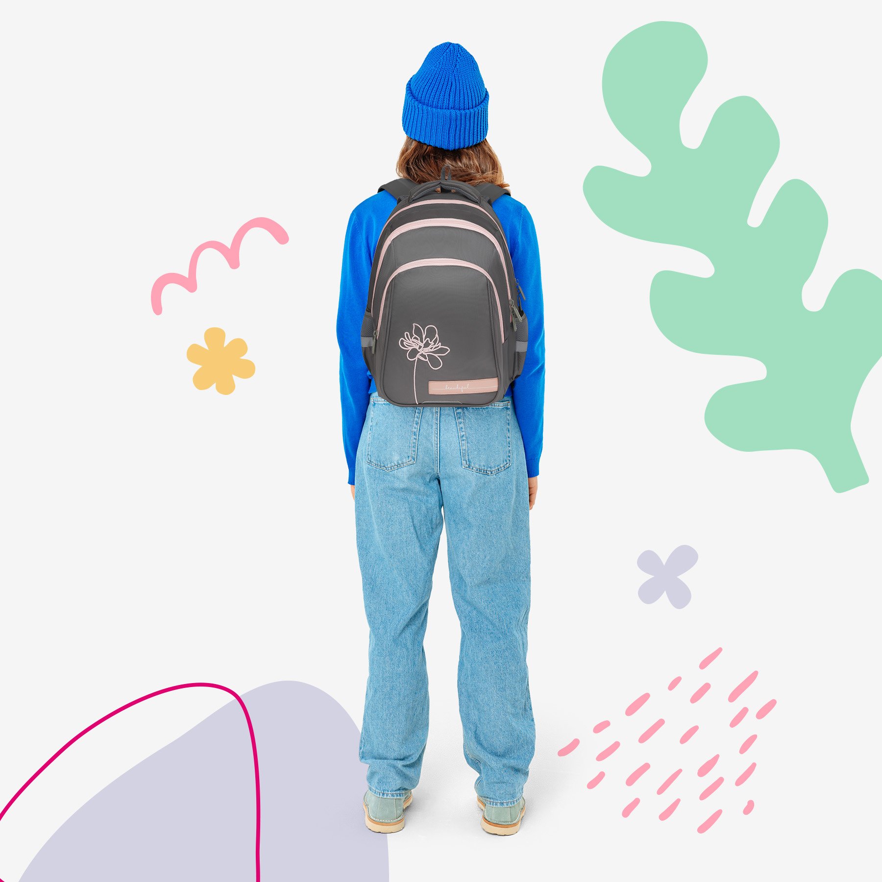 Рюкзак Berlingo Comfort «Flower» 38×27×18см, 3 отделения, 2 кармана, эргономичная спинка