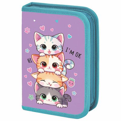 Пенал BRAUBERG, 1 отделение, 1 откидная планка, полиэстер, 21×14 см, «Funny kittens»