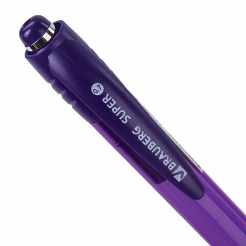 Ручка шариковая автоматическая с грипом BRAUBERG SUPER, СИНЯЯ, корпус фиолетовый, узел 0.7 мм, линия письма 0.35 мм