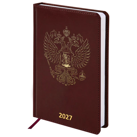 превью Ежедневник датированный 2027, А5, 138×213 мм, BRAUBERG «State», под кожу, коричневый