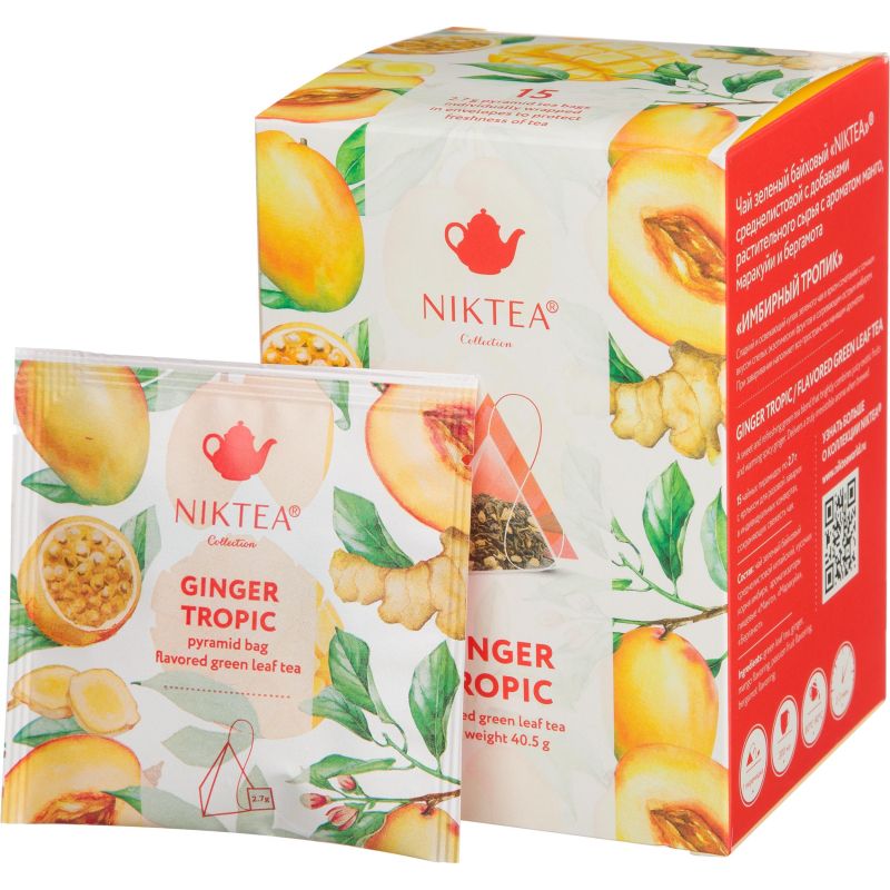 Чай зеленый в пирамидках NIKTEA Имбирный Тропик, 15×2.7гр