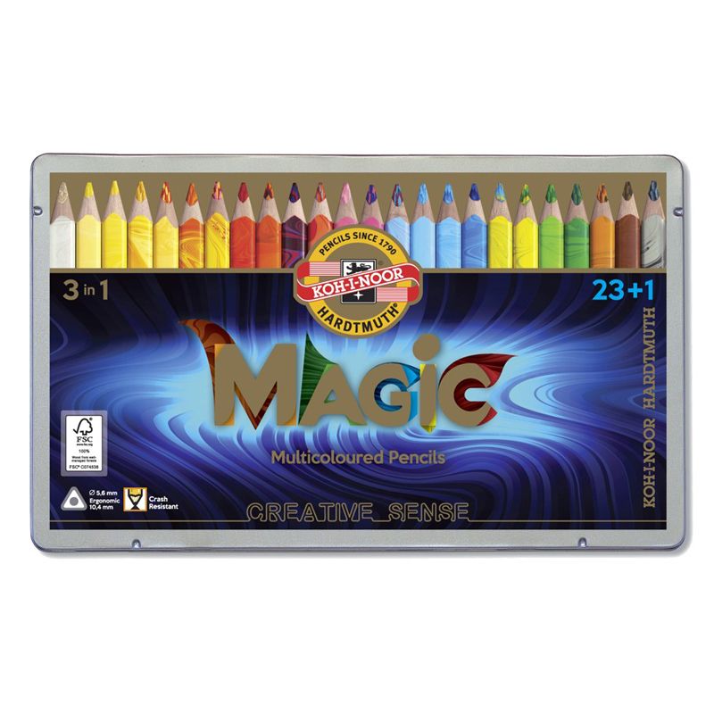 превью Карандаши с многоцветным грифелем Koh-I-Noor «Magic», 24цв., утолщенные, заточен., метал. пенал