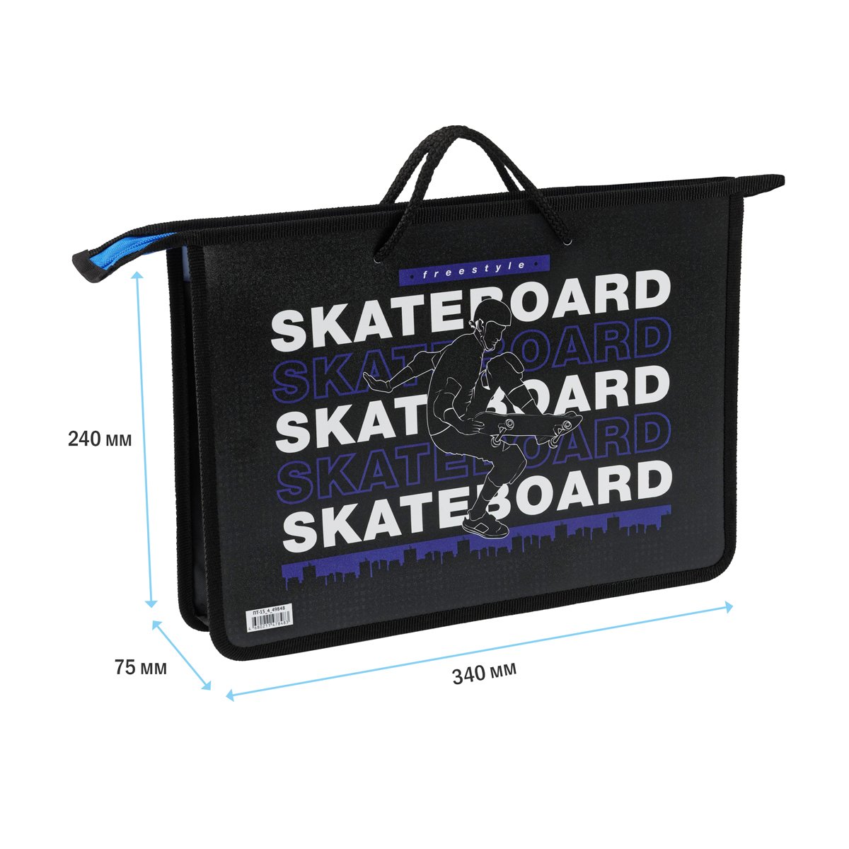 Папка с ручками А4 ArtSpace «Skateboard», пластик, на молнии, 75мм