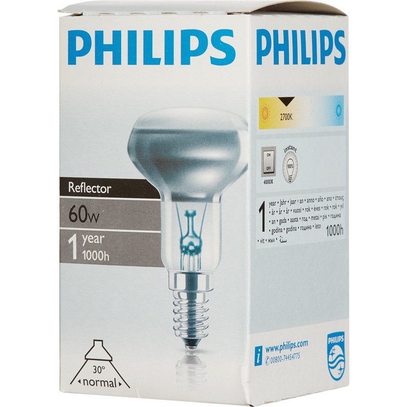 превью Лампа накаливания Philips, рефлекторная (зеркальная) R50, 60Вт, цоколь E14