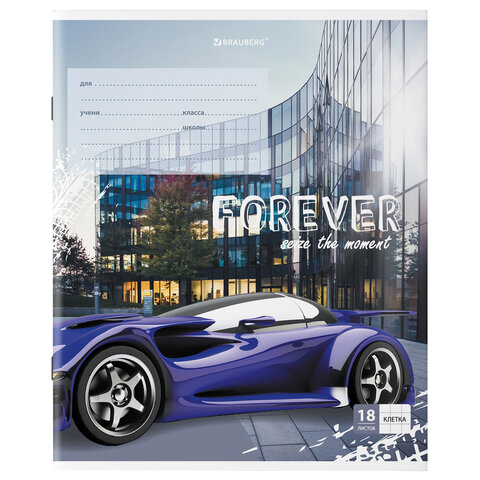 Тетрадь 18 л. BRAUBERG клетка, обложка картон, «SPORTS CAR»