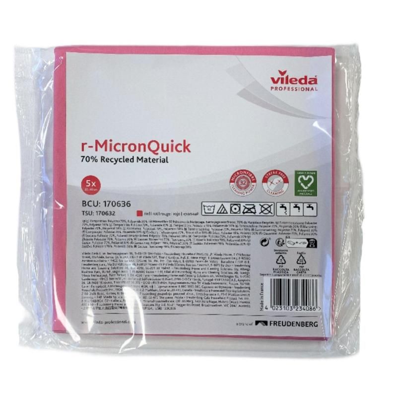 Салфетки хозяйственные Vileda Professional р-МикронКвик микрофибра 40×38 см 135 г/кв. м красные 5 штук в упаковке