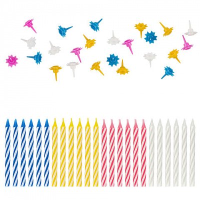 Набор свечей для торта 24 шт., 6 см, 24 держателя, ЗОЛОТАЯ СКАЗКА, в блистере