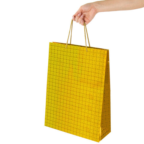 Пакет подарочный 33×13x45 см (XL), НАБОР 3 шт., 3 дизайна, голография, ЗОЛОТАЯ СКАЗКА