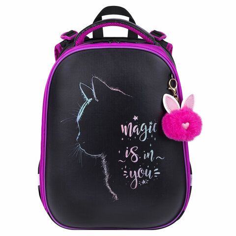 Ранец BRAUBERG SHINY, 2 отделения, с брелоком, «Magic cat», 38×28х14 см