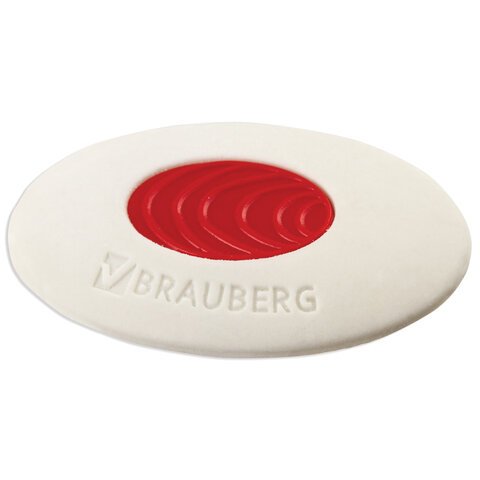 превью Ластик BRAUBERG «Oval PRO», 40×26*8мм, овальный, красный пластиковый держатель
