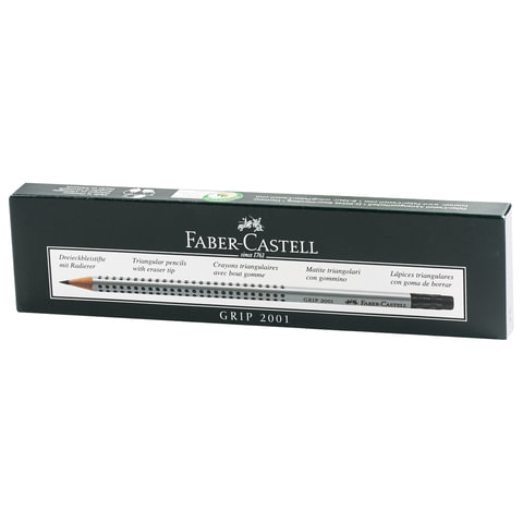 Карандаш чернографитный FABER-CASTELL, 1 шт., «Grip 2001», B, трехгранный, с резинкой