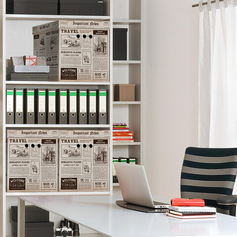 Короб для хранения из микрогофрокартона 380×280х315 мм, КОМПЛЕКТ 3 ШТ., BRAUBERG HOME «Газета»
