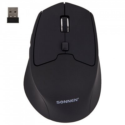 Мышь беспроводная SONNEN V33, USB, 800/1200/1600 dpi, 6 кнопок, оптическая, черная, SOFT TOUCH