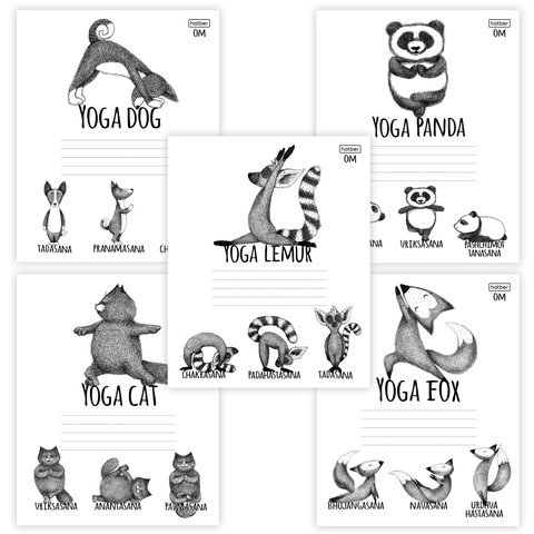 превью Тетрадь 24 л., HATBER, клетка, обложка картон, «Animals Yoga» (5 видов), 24Т5В1
