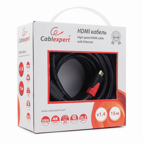 Кабель HDMI 15 м CABLEXPERT, M-M, 2 фильтра, для передачи цифрового аудио-видео