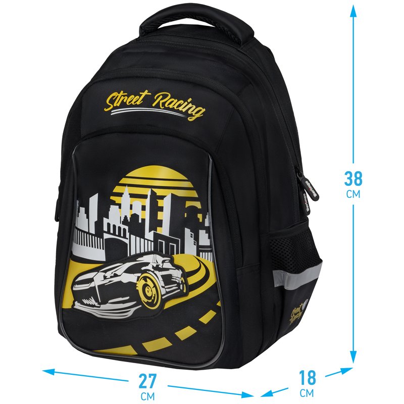 Рюкзак Berlingo Comfort «Street racing» 38×27×18см, 3 отделения, 3 кармана, эргономичная спинка