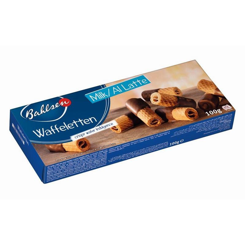 Вафли BAHLSEN «Waffeletten Milk», вафельные трубочки в молочном шоколаде, 100 г