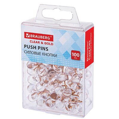 Силовые кнопки-гвоздики BRAUBERG CLEAR & GOLDпрозрачные с золотистым (шарики)100 штук11 мм272760