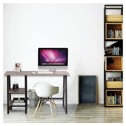 Стол на металлокаркасе BRABIX «LOFT CD-006», 1200×500х730 мм, 2 полки, цвет морёный дуб