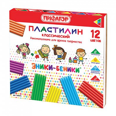 Пластилин ПИФАГОР, 12 цветов, 240 г, со стеком