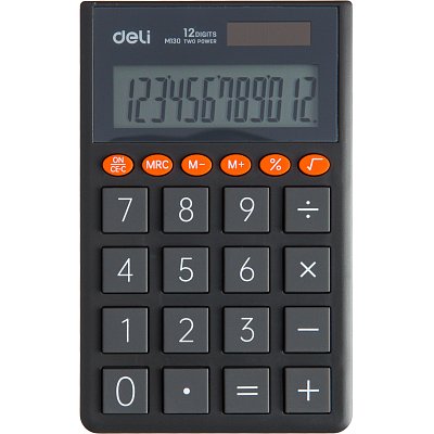 Калькулятор карманный Deli EM130, 12-р, дв. пит.,70.2×8.5×112.2 мм, темн-сер