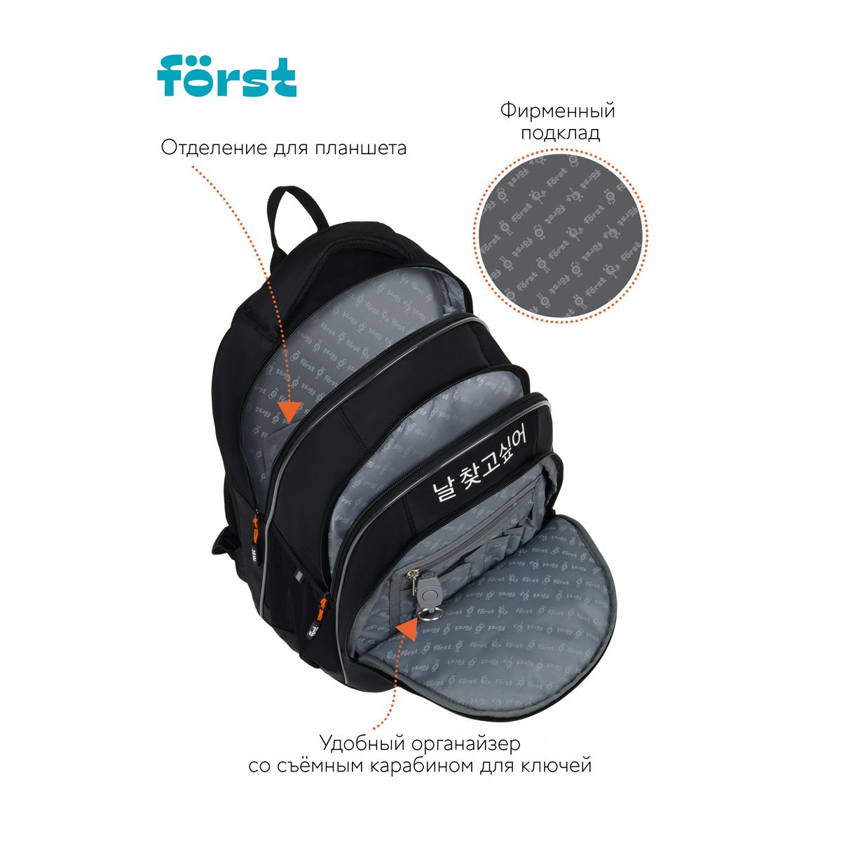 Рюкзак Först F-JUNIOR «Gravity» 38×29×18 см, 3 отделения, 2 кармана, эргономичная спинка