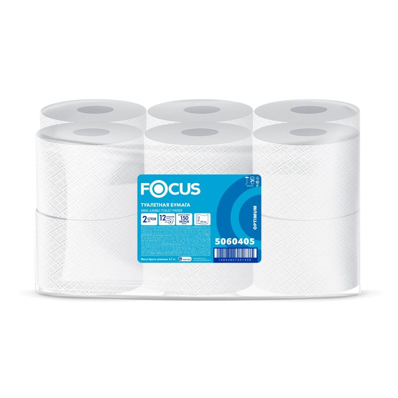 Бумага туалетная д/дисп Focus Jumbo Premium 2сл белцел150м 12рул/уп 5060405