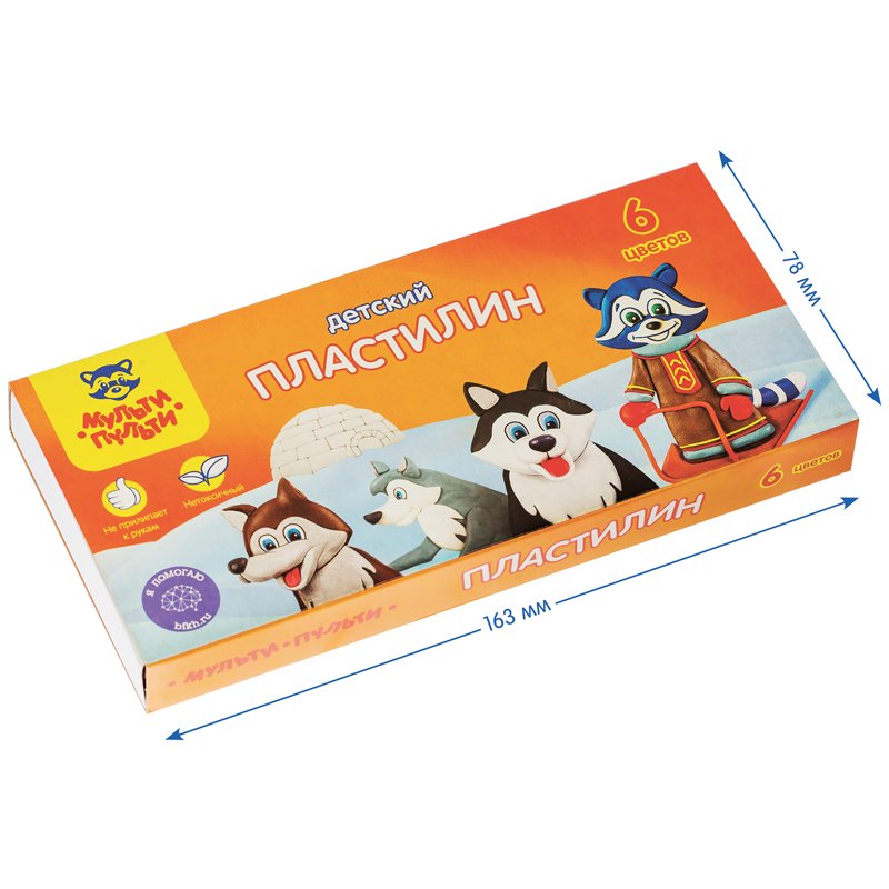 Пластилин Мульти-Пульти «Енот на Аляске», 06 цветов, 90г, со стеком, картон