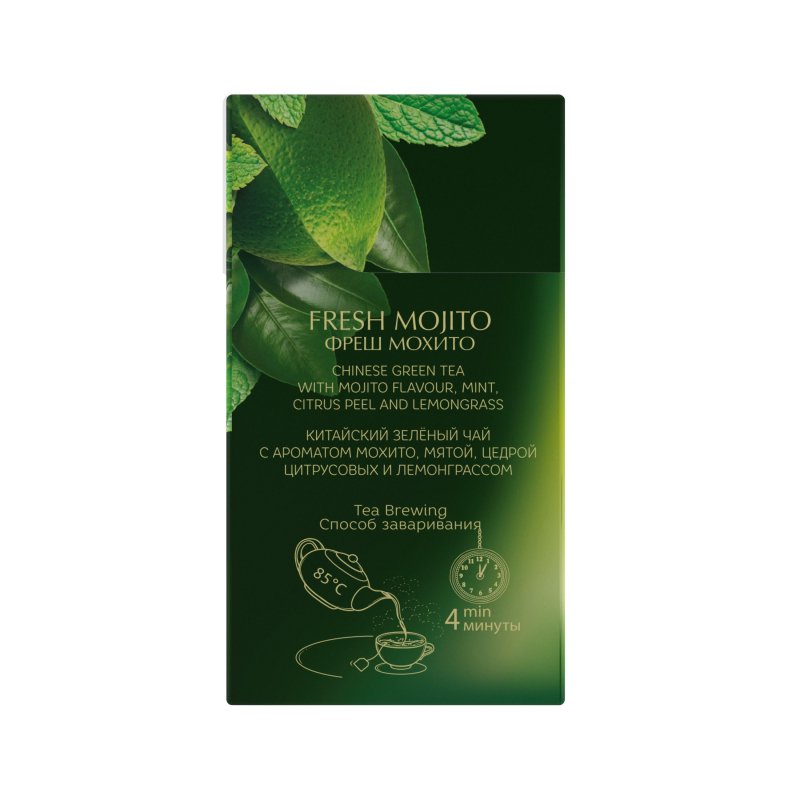 Чай Curtis «Fresh Mojito», зеленый, аромат, 6 пачек*20 пакетиков-пирамидок по 1.7г, спайка