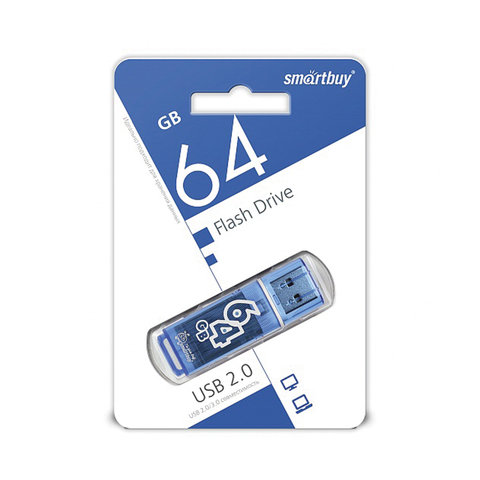 Флеш-память Smartbuy Glossy 64 Gb USB 2.0 синяя
