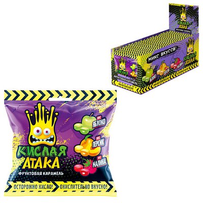 Карамель леденцовая КИСЛАЯ АТАКА, ассорти вкусов (яблоко, персик, малина), 40 г