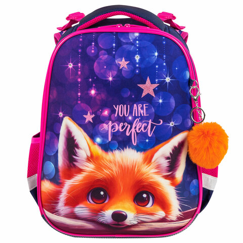 Ранец BRAUBERG PREMIUM, 2 отделения, с брелоком, «Cute fox», LED-ЛАМПОЧКИ, 38×29х16 см