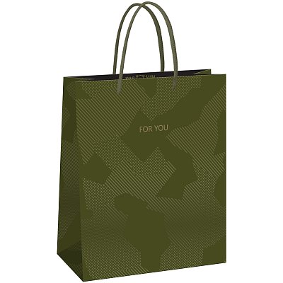 Пакет подарочный 26×32×12см MESHU «Green pattern», выборочный лак, матовая ламинация