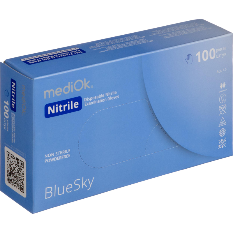 Перчатки mediOk нитрил., голубой Blue Sky 4г., (S) 50пар/уп