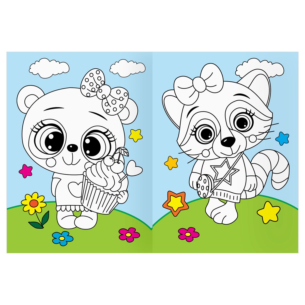 Раскраска А4 ТРИ СОВЫ «Животные в стиле kawaii», 16стр., цветной фон