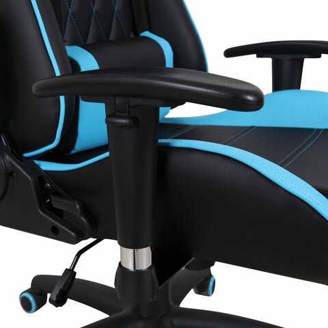 Кресло компьютерное BRABIX «GT Master GM-110», две подушки, экокожа, черное/голубое, 531928