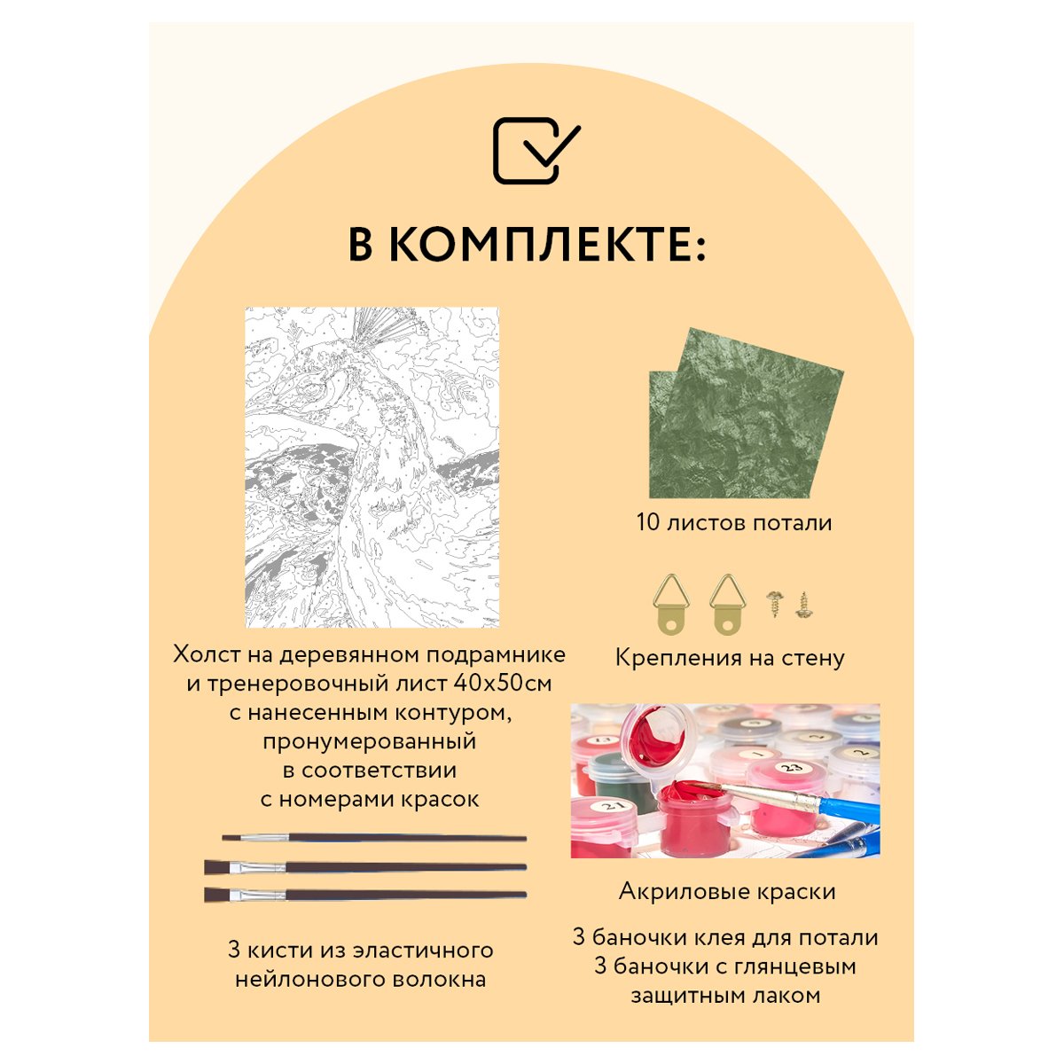 Картина по номерам на холсте ТРИ СОВЫ «Павлин», 40×50, с поталью, акриловыми красками и кистями