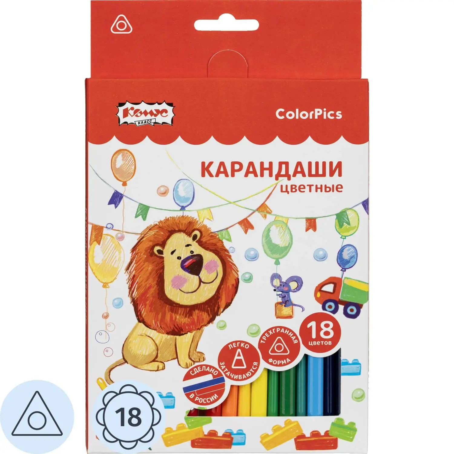Карандаши цветные Комус Класс ColorPics 18 карандашей 18 цветов трёхгранные
