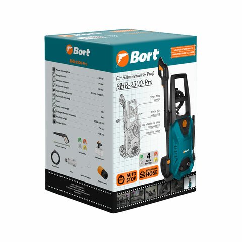 Минимойка BORT BHR-2300-PRO, мощность 2.3 кВт, давление 170 бар, шланг 8 м