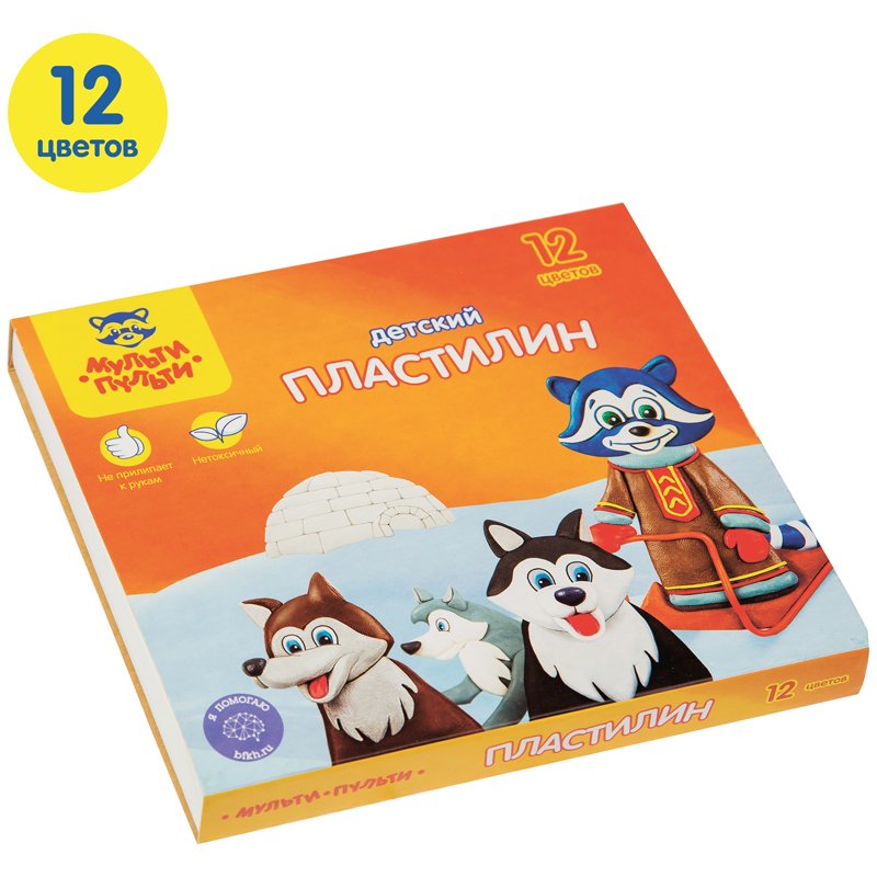Пластилин Мульти-Пульти «Енот на Аляске», 12 цветов, 180г, со стеком, картон