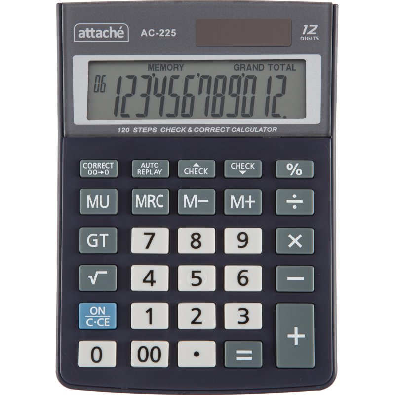 Калькулятор настольный КОМП Attache, AС-225, 12р, дв. пит, серый,147×105x33