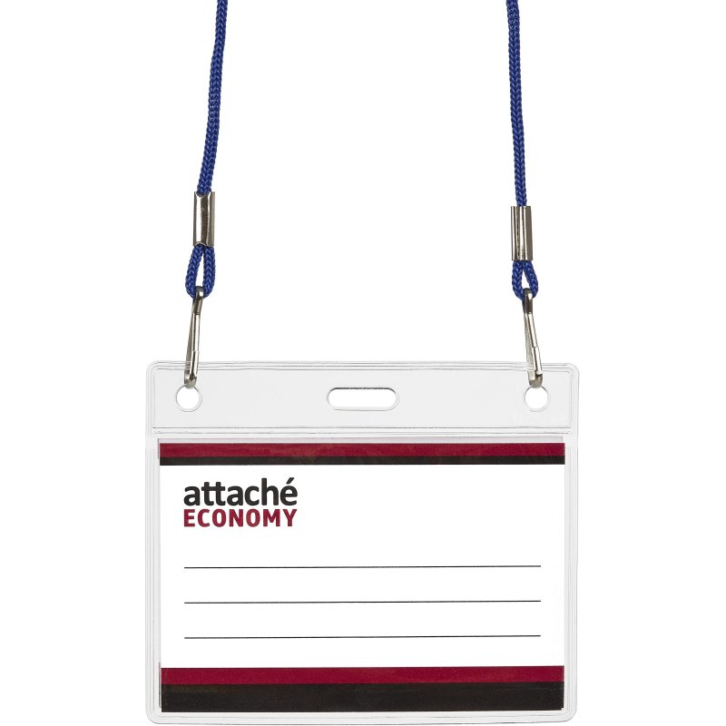 Бейдж Attache Economy 78×96 150мкм, шнур.2заж 45см син, вкладыш 60×90 5шт/уп