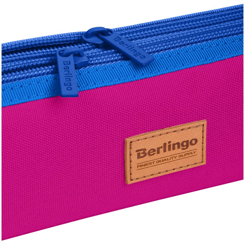 Пенал мягкий 2 отделения, 210×60×50мм, Berlingo «Electric pink», полиэстер, цветные молнии