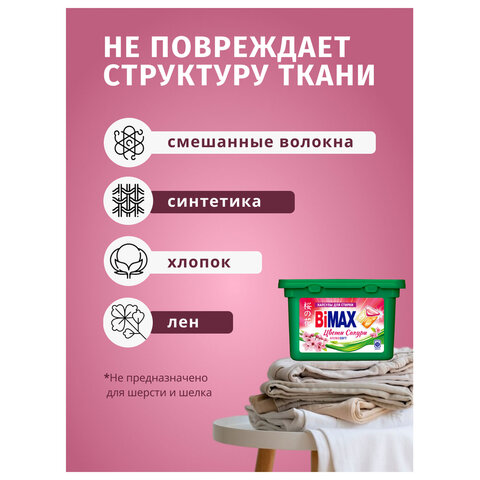 Капсулы для стирки белья 12 шт., BIMAX «Цветы Сакуры», пластиковая коробка