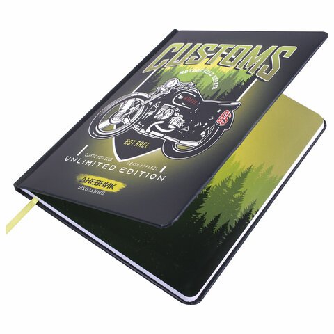 Дневник 1-4 класс 48 л., обложка кожзам (твердая), печать, наклейки, ЮНЛАНДИЯ, «Мотоцикл»