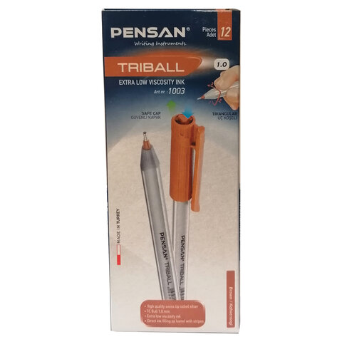 Ручка шариковая масляная PENSAN «Triball», КОРИЧНЕВАЯ, трехгранная, узел 1 мм, линия письма 0.5 мм, 1003/12