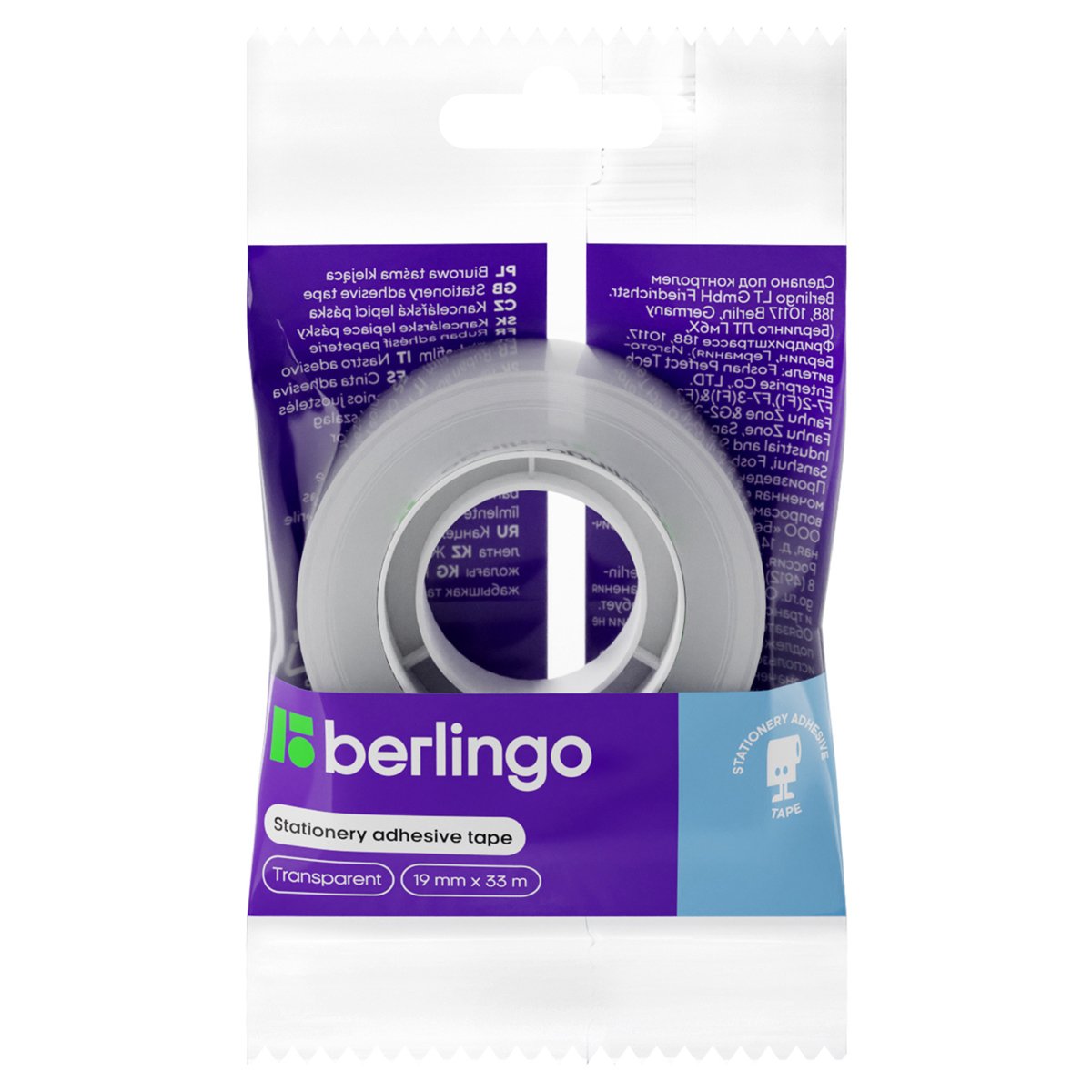 превью Клейкая лента 19мм*33м, Berlingo, прозрачная, в пакете, с ШК