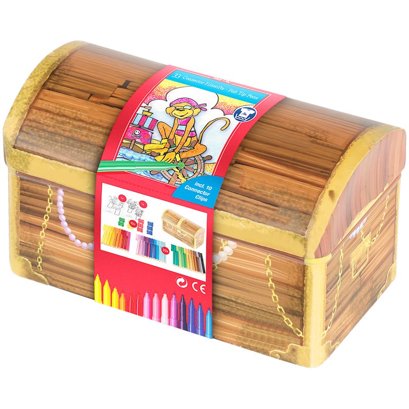 превью Набор для рисования Faber-Castell «Connector Treasure box» 33 фломастера+10 клипс+2 карты для раскр. 